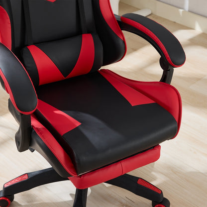Gaming Stuhl Racing Design, 155° Liegefunktion, Fußstütze, Lendenmassage, Schwarz-Rot