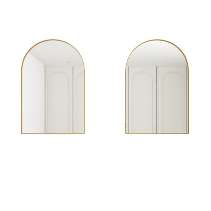 Stylish Arched Mirror Cabinet, Recessed Medicine Cabinet, Wall Cabinet with Metal Framed, Mirror and Adjustable Shelves, Mirror Cabinet with Storage for Bathroom, Living Room and Bedroom, Gold