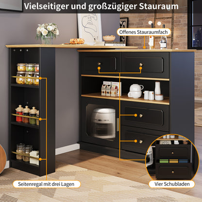 Hochtisch Kücheninsel  Bistro Table (125-181×39×104.5cm) , 360° drehbare Essbar, Schwarz