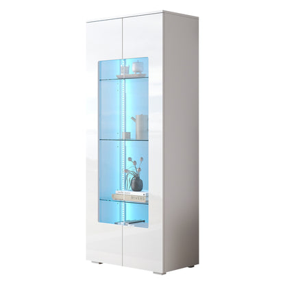 Vitrine LED App-Steuerung, 173 cm, Hochglanz Weiß, Acryl/Glas, Kippschutz
