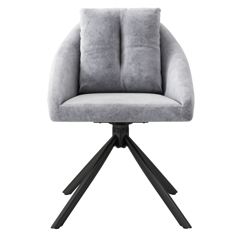 Moderner grauer Samtstuhl, stilvoller und bequemer drehbarer Esszimmerstuhl, atmungsaktiver Samtstoff, ergonomisches Design, eleganter grauer Drehstuhl