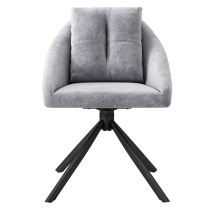 Moderner grauer Samtstuhl, stilvoller und bequemer drehbarer Esszimmerstuhl, atmungsaktiver Samtstoff, ergonomisches Design, eleganter grauer Drehstuhl