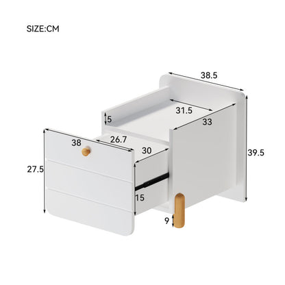 Nachttisch mit 1 Schublade, geräuschlose Auszüge mit Einlegeböden, feine holzfarbene Füße, Stauraum im Wohn- und Schlafzimmer, einzigartiges und minimalistisches Design, Weiß