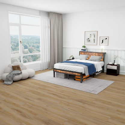 120x200 cm Metallgestell mit Stauraum-Kopfteil, Einzelnes Metall-Plattformbettgestell, Geräuschfrei, Metalluntergestell, Ohne Boxspring Notwendig, Vintage Braun