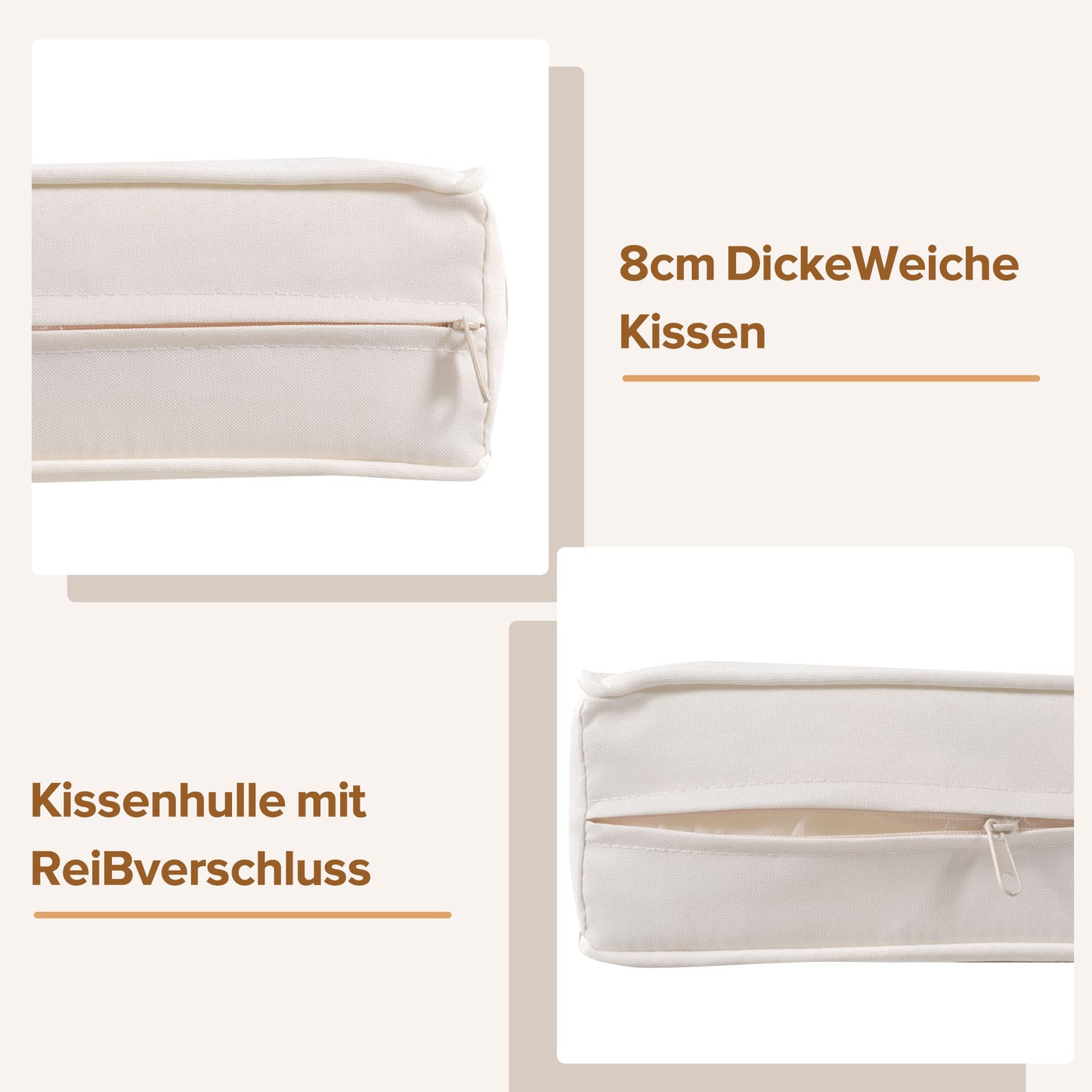 Gartenlounge-Set, Gartenmöbel-Set, Mit Eisenrahmen und beigem Seil, Gartenmöbel aus gewebtem Seil für den Außenbereich, Beige, Zwei Sessel, zwei 2-Sitzer-Sofas und zwei Tische (alle Kissen inklusive)