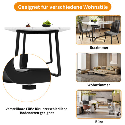 Leichter Luxustisch für 4-6 Personen, geeignet für Esszimmer, Wohnzimmer, MDF marmorierte Tischplatte, schwarze Beine