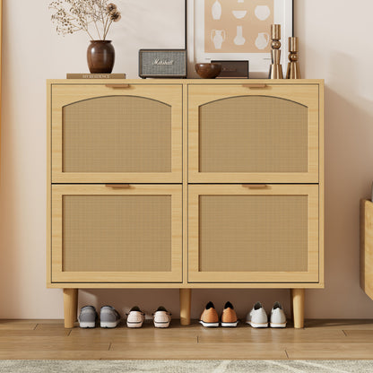 Schuhschrank mit 4 Klappschubladen, Schuhregal für Flur, Schlafzimmer, Wohnung,Holzmöbel, Landhausstil