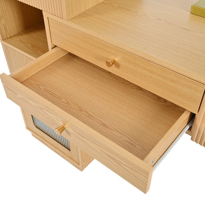 Schminktisch-Set, Kosmetiktisch mit LED-Spiegel und 3-Farbiger Beleuchtung, Schminktisch aus Holz für Schlafzimmerstudio - Maße: B120/H90/T40 cm(ohne Hocker) (Old sku: RN3198724AAA)