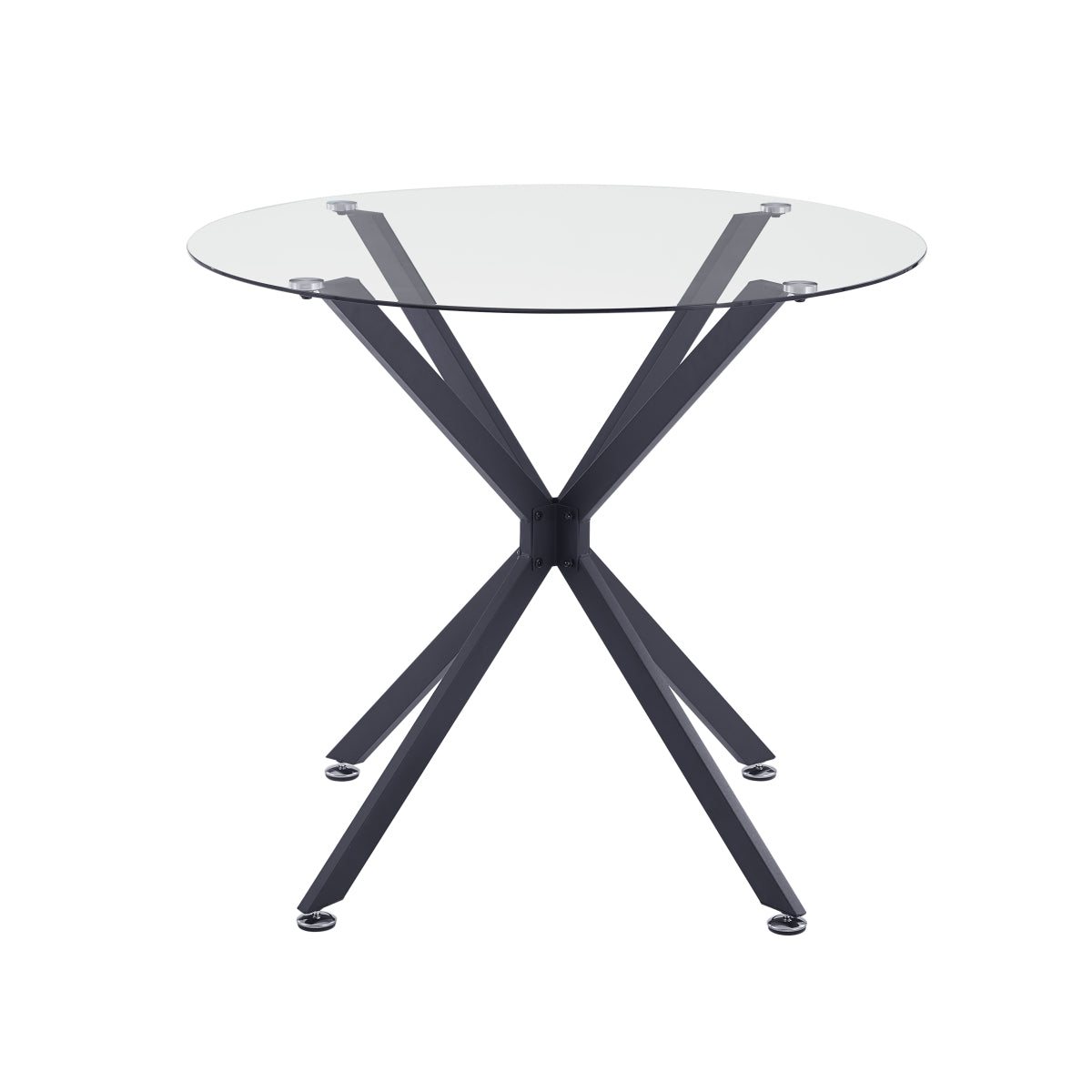 Esstisch Rund 90 cm Schwarz, Glastisch mit Gehärtetem Glas & Metallbeinen, Modernes Design