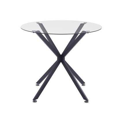 Esstisch Rund 90 cm Schwarz, Glastisch mit Gehärtetem Glas & Metallbeinen, Modernes Design