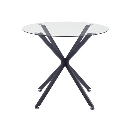 Esstisch Rund 90 cm Schwarz, Glastisch mit Gehärtetem Glas & Metallbeinen, Modernes Design