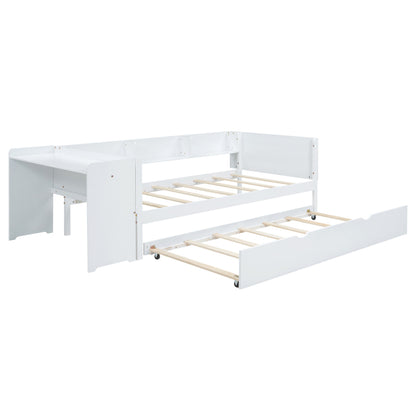 90*200cm, Flachbett, mit ausziehbarem Bett, mit Schreibtisch, drei Regale an der Seite des Bettes,  Weiß