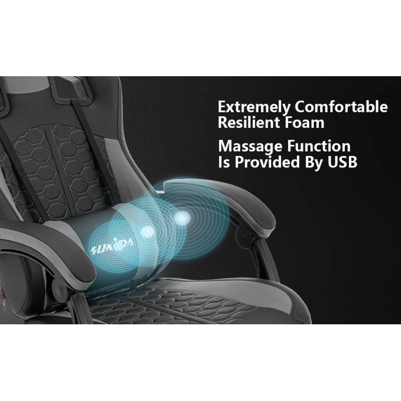 Gaming Stuhl, Ergonomischer Gaming-Stuhl mit Fußstütze, Racing Gaming Chair Kopfstütze Verstellbarer Computerstuhl Höhenverstellbar Lendenwirbelstütze für Homeoffice und Gaming Gray