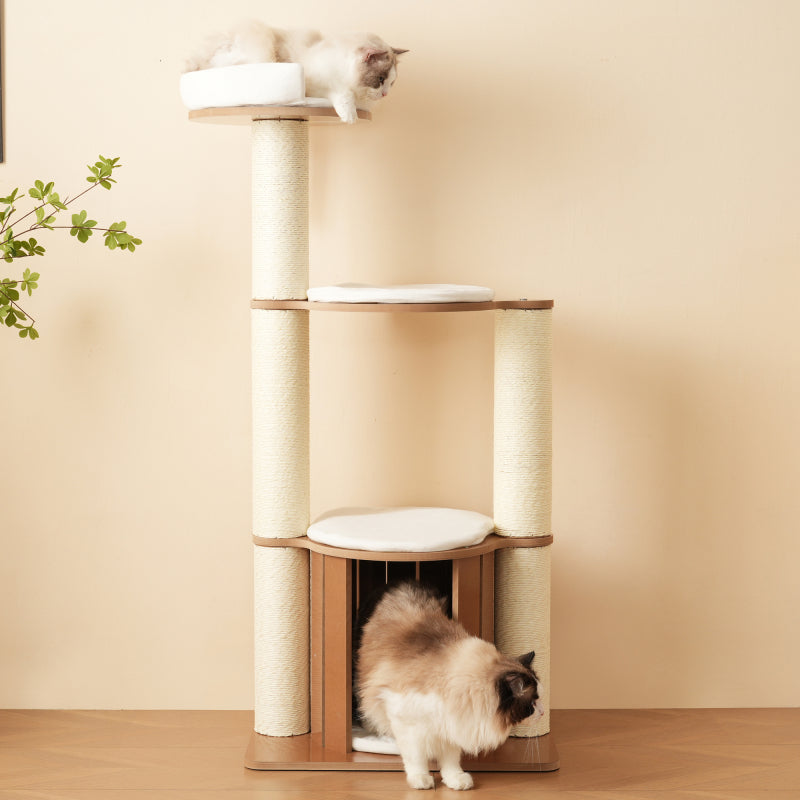 Katzenkratzbaum mit XXL-Stamm, 3-stufige Plattformen, 1 Katzenhaus, herausnehmbare Matten und Kippschutz,Wasserdicht und feuchtigkeitsbeständig