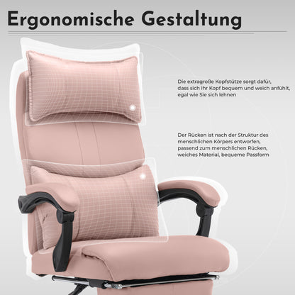 Chefsessel Pink PU-Leder, Ergonomisch, Höhenverstellbar, Doppel-Lordosenstütze