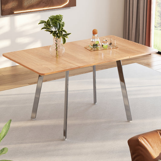 Moderner minimalistischer Esstisch im eleganter Naturfarbe und silber verchromt Beine – 140 cm x 80 cm