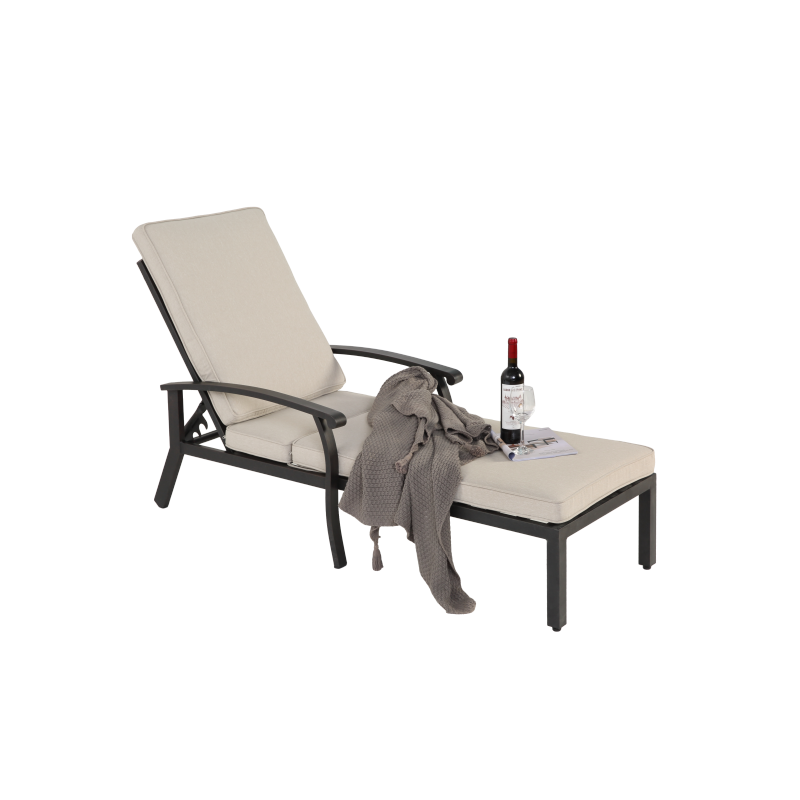 Lounge Patio Chair with Cotton Cushion, Adjustable Reclining Rust-Resistant Aluminum  Poolside Chaise Lounge Furniture, Waterproof Beige Cushion (1pc)