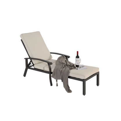 Lounge Patio Chair with Cotton Cushion, Adjustable Reclining Rust-Resistant Aluminum  Poolside Chaise Lounge Furniture, Waterproof Beige Cushion (1pc)