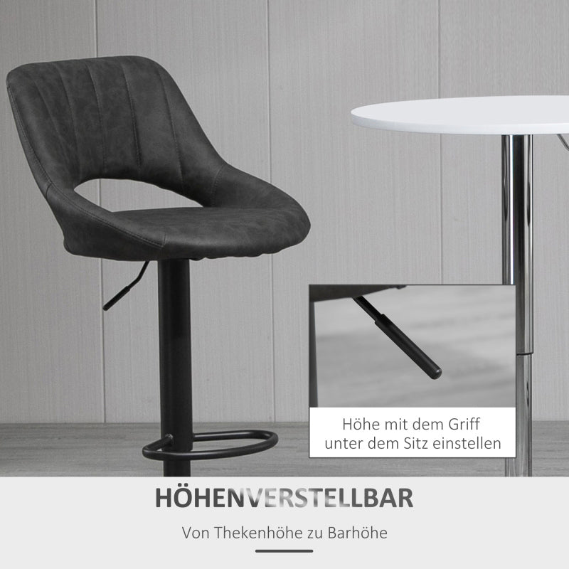 Barhocker-Set 2 drehbare Küchenhocker höhenverstellbar mit Fußstütze in Lederoptik und Metallrahmen, Grau