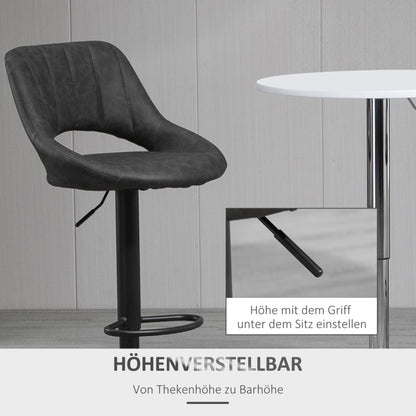 Barhocker-Set 2 drehbare Küchenhocker höhenverstellbar mit Fußstütze in Lederoptik und Metallrahmen, Grau