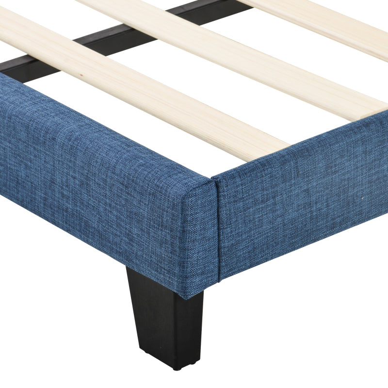 Polsterbett Mit seinem gepolstertes Kopfteil Doppelbett mit Lattenrost, 140x200cm ,in Blau Leinen,  mittelfest (Mit Federkernmatratze)