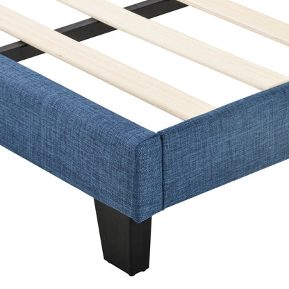 Polsterbett Mit seinem gepolstertes Kopfteil Doppelbett mit Lattenrost, 140x200cm ,in Blau Leinen,  mittelfest (Mit Federkernmatratze)