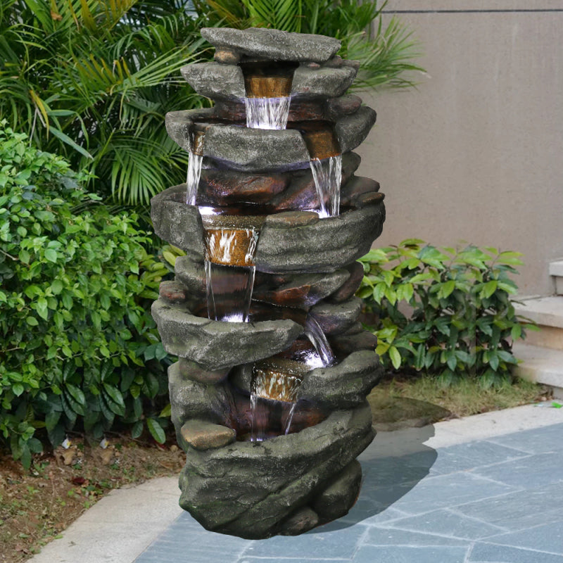 40.5inches High Rocks Outdoor Water Fountain with LED Lights
