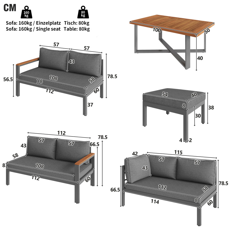 Gartenlounge-Set für 7-8 Personen, Gartenmöbel, Gartenmöbel Set für Garten, Balkon, Terrasse, wetterfest Sitzgruppe Essgruppe, Moderne Gartengarnitur,Gartenmöbelset mit Gestell aus verzinktem Eisen