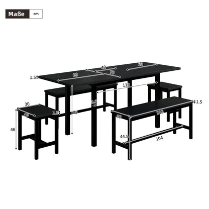 Esstisch-Set (mit Esstisch, 4 Stühlen), schwarz