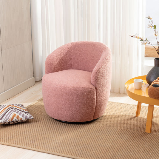 Drehbarer Akzentsessel aus weichem Teddy-Stoff mit Metallring in Pulverbeschichtung, Rosa