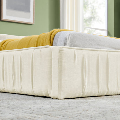 Doppelbett 140x200cm, mit Samtweichem Chenille-Bezug, Aus Ökologischem Eukalyptusholz und Stabiler Eisenrahmen, Beige (ohne Matratze)