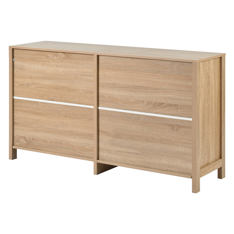 Modernes Sideboard im minimalistischen Stil 4-Rattantür, Metallgriff einfaches Buffetschrank für Esszimmer, Wohnzimmer, Küche (Naturholz)