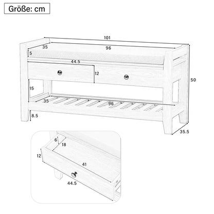 Moderne Schuhbank mit Sitzfläche und Stauraum, Soft Kissen-Oberfläche, Schuhregal für Eingangsbereich, Weiß