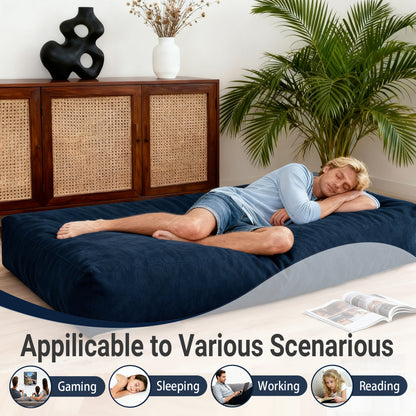 DBC-LANSE 2-in-1 Sitzsack & Gästebett - Wandelbarer Sessel aus Chenille - Ergonomisches Design - Blau