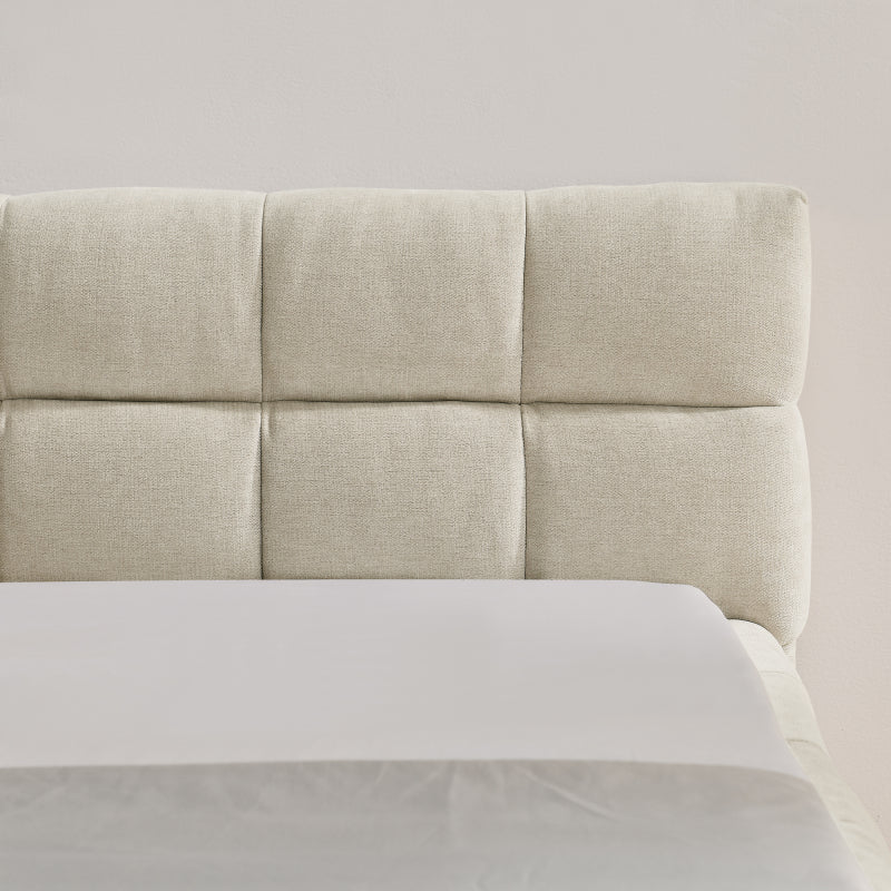 Einzelbett 90*200 cm, Kinderbett mit seidig weichem Chenille - Bezug, quadratischem Steppdesign, Beige (ohne Matratze)