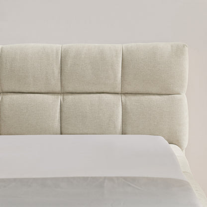 Einzelbett 90*200 cm, Kinderbett mit seidig weichem Chenille - Bezug, quadratischem Steppdesign, Beige (ohne Matratze)