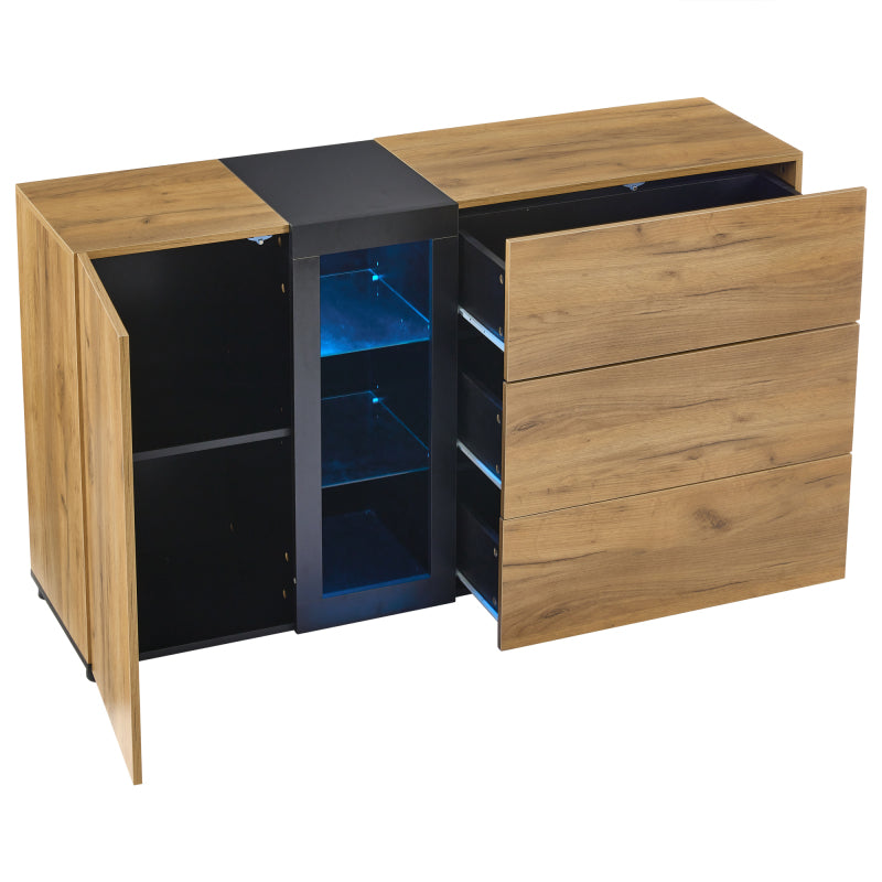 Sideboard, Modernes Anrichte Schrank Buffetschrank Sideboard mit 3 Schubladen,Accent Konsolentisch-Aufbewahrungsschrank mit Glas, Breite 140 cm
