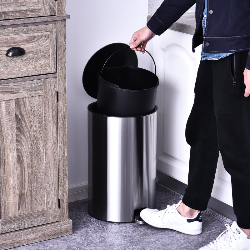 Mülleimer Abfalleimer Treteimer mit Inneneimer 12 L Soft Schließen Edelstahl PP Ø25,8 x H42 cm