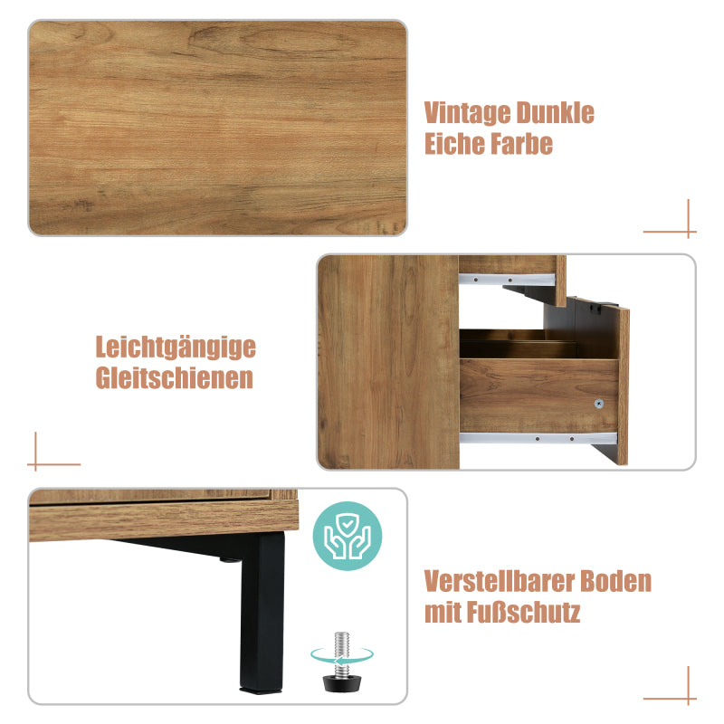 Kommode, Sideboard mit 6 Schubladen, 120 x 40 x 76 cm in Dunkle Eiche, Sideboard Highboard für Schlafzimmer & alle Wohnräume