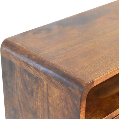 Mini-Konsolentisch aus massivem Mangoholz – Kastanienbraun, 2 Schubladen & offenes Fach, Handgefertigt, PSK-System, 60x30x90 cm