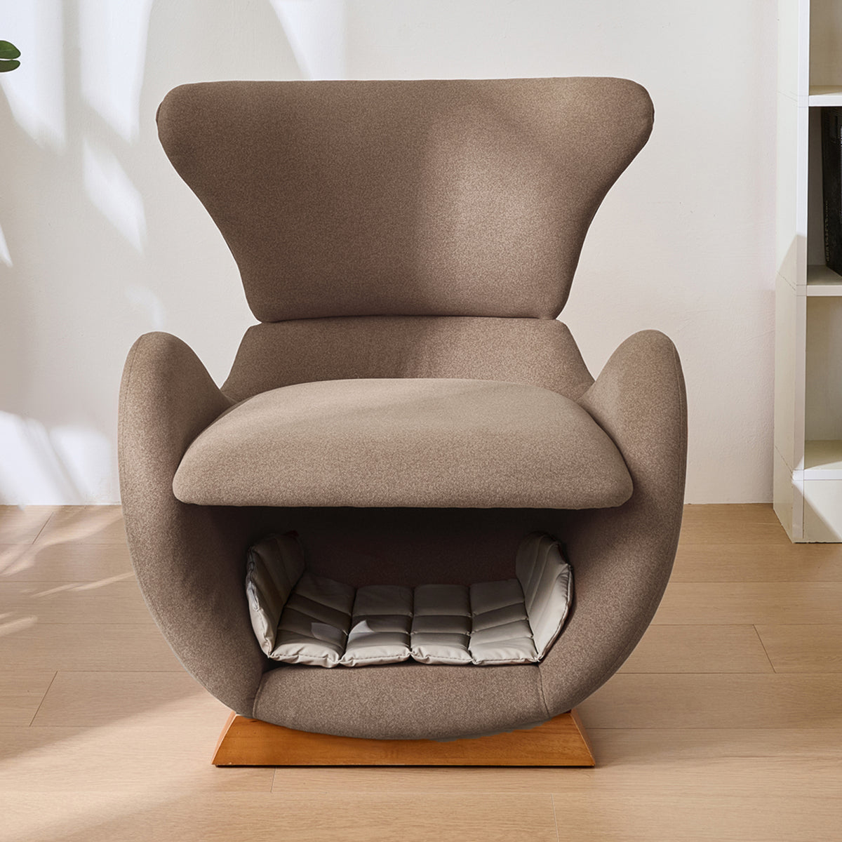 Designer-Loungesessel im Walhai-Look – Haustierfreundliches Einzelsofa mit Katzenhöhle, kratzfester Stoff, moderner Fernsehsessel, Braun