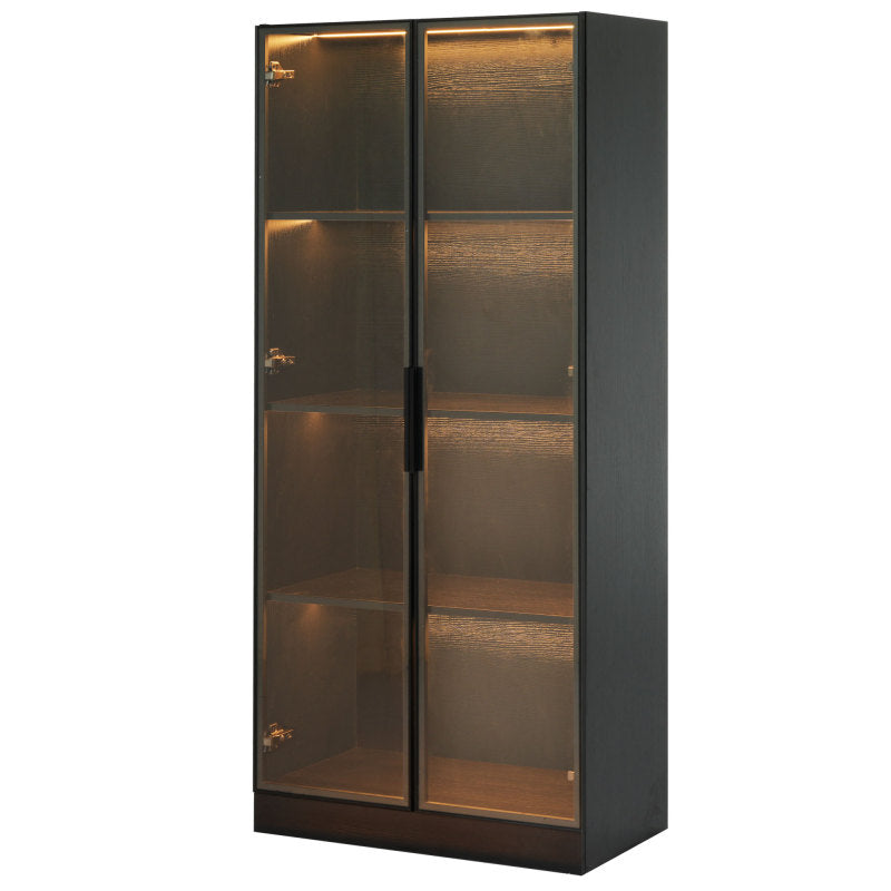 Staubdichte LED-Glasvitrine mit gehärteter Glastür, Vitrine, Bücherregal, Badezimmer 70×40×160 cm Schwarze