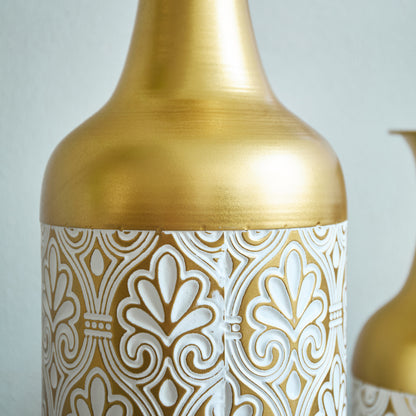 3er Set Bodenvase Gold mit Weißen Punkten, Metall, Vintage, 83/66/50 cm hoch