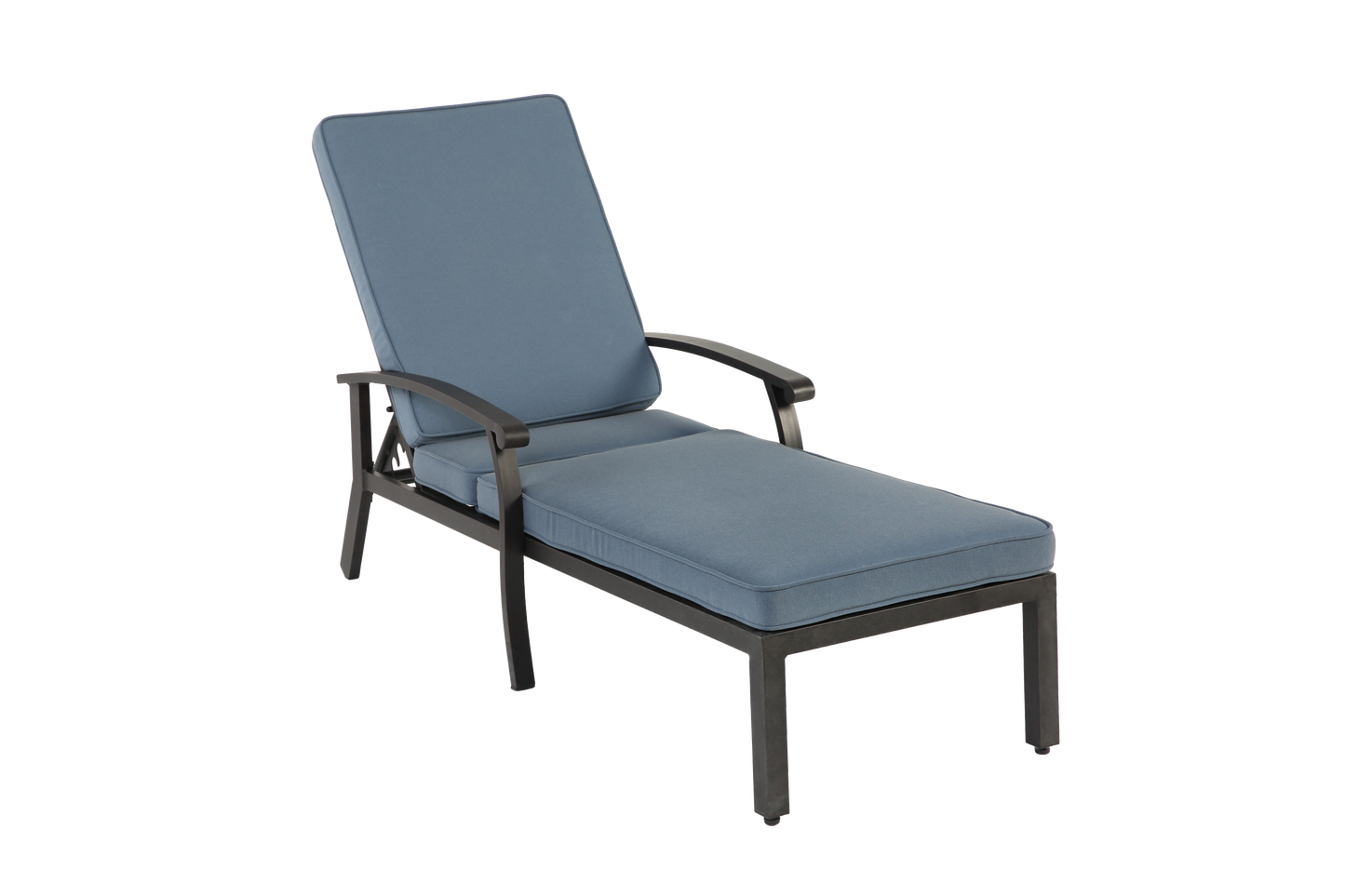 Lounge Patio Chair with Cotton Cushion, Adjustable Reclining Rust-Resistant Aluminum  Poolside Chaise Lounge Furniture, Waterproof Blue Cushion (1pc)