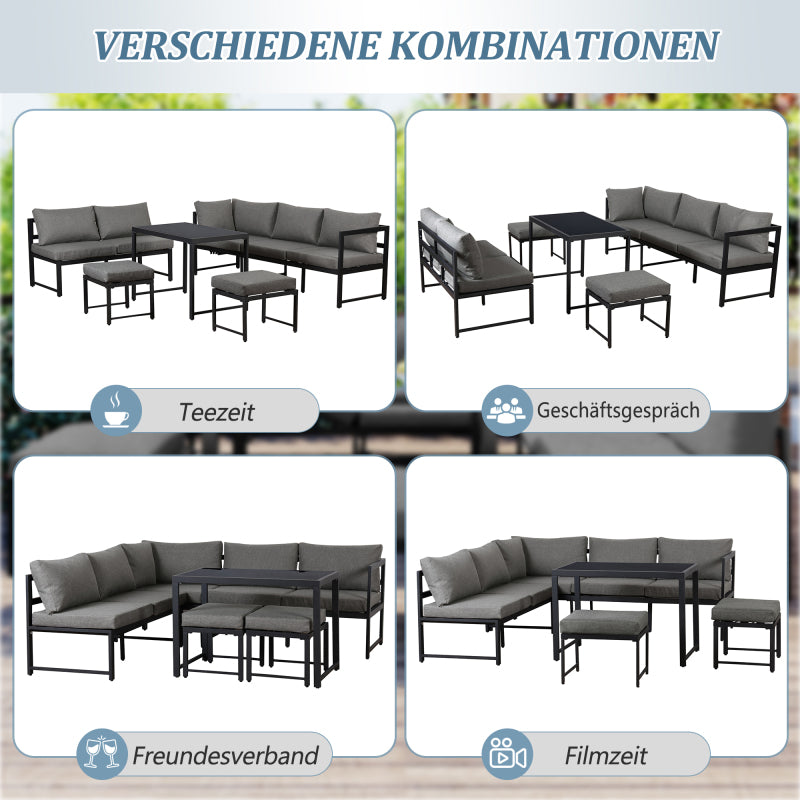 Garten Loungesessel Set, Aluminium Sitzgruppe für Gartenbalkon, mit Liegefunktion, 4-fach verstellbarer Rückenlehne, inkl. weicher Sitz- und Rückenpolster, grau(preview sku:HW00002AAA)