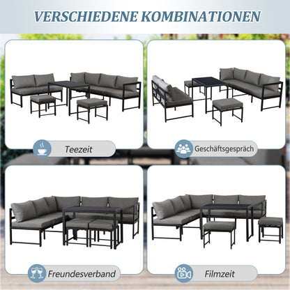 Garten Loungesessel Set, Aluminium Sitzgruppe für Gartenbalkon, mit Liegefunktion, 4-fach verstellbarer Rückenlehne, inkl. weicher Sitz- und Rückenpolster, grau(preview sku:HW00002AAA)