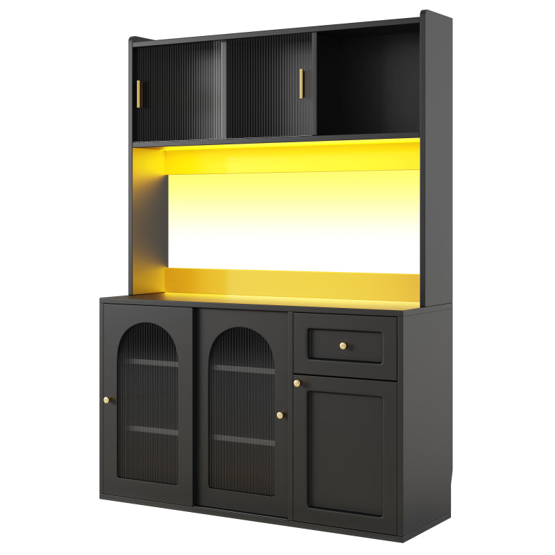 Küchenschrank, Esszimmerschrank, Sideboard mit LED-Beleuchtung, schwarz