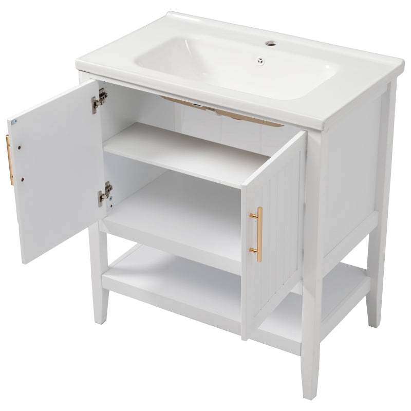 Badmöbel Einzel Waschtisch mit Unterschrank 80cm mit Keramik-Waschbecken,weiß