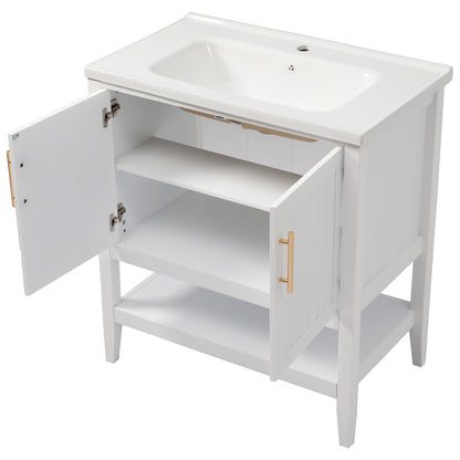 Badmöbel Einzel Waschtisch mit Unterschrank 80cm mit Keramik-Waschbecken,weiß