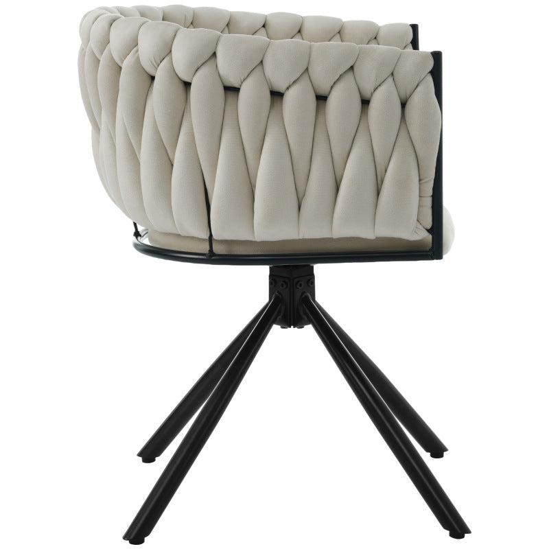 Samt-Esszimmerstuhl, 4er set, Freizeit-Drehstuhl mit vier Stützbeinen aus Metall, Beige